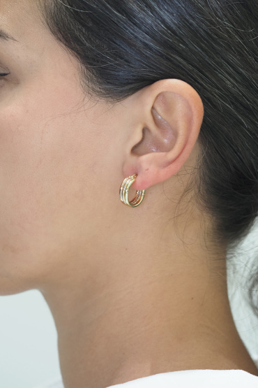 14 Ayar Altın 3 Renk Halka Küpe - Naze Kuyumculuk