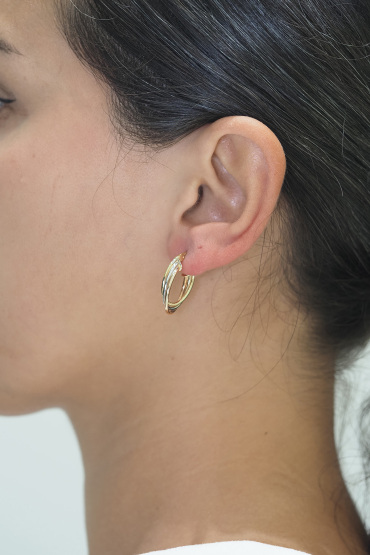 14 Ayar Altın 3 Renk Sarmal Oval Küpe - Naze Kuyumculuk