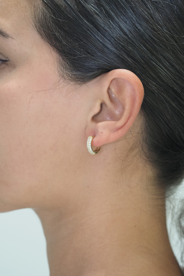 14 Ayar Altın 3 Sıra Taşlı Halka Küpe - Naze Kuyumculuk