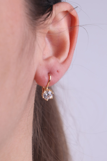 14 Ayar Altın Altı Tırnak Yuvarlak Kesim Tektaş Küpe - Naze Kuyumculuk