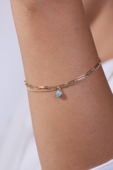 14 Ayar Altın Ataç Model Mavi Gözlü Bileklik - Naze Kuyumculuk