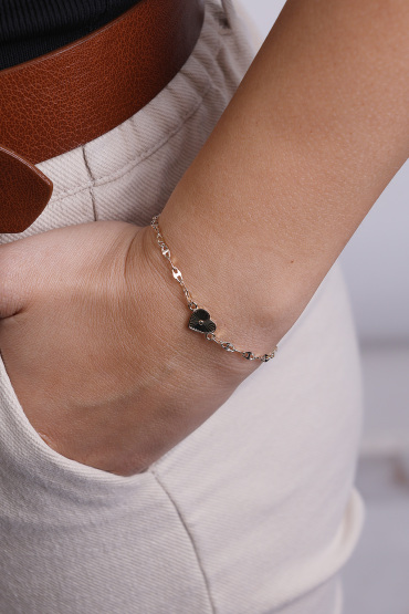 14 Ayar Altın Aynalı Kalemli Kalp Bileklik - Naze Kuyumculuk