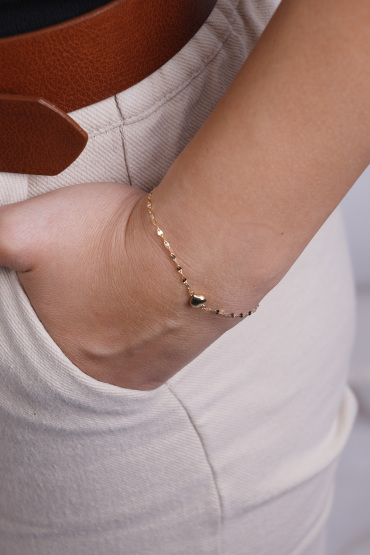 14 Ayar Altın Aynalı Kalpli Model Bileklik - Naze Kuyumculuk