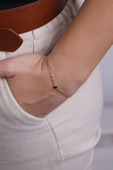 14 Ayar Altın Aynalı Model Siyah Taşlı Bileklik - Naze Kuyumculuk