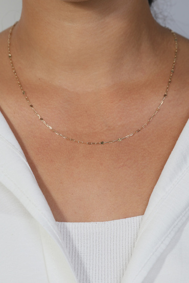 14 Ayar Altın Aynalı Pırıltılı Ataç Model Zincir 2 mm Modern Kadın Kolye - Naze Kuyumculuk