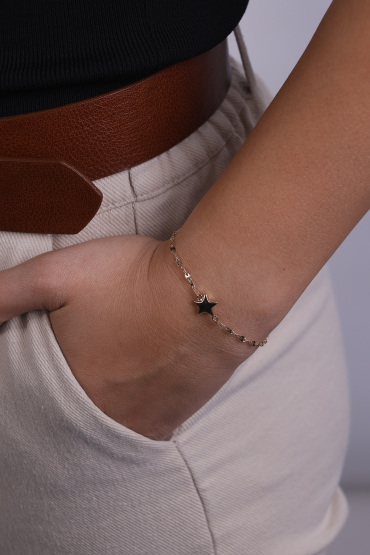 14 Ayar Altın Aynalı Zincir Model Yıldızlı Bileklik - Naze Kuyumculuk