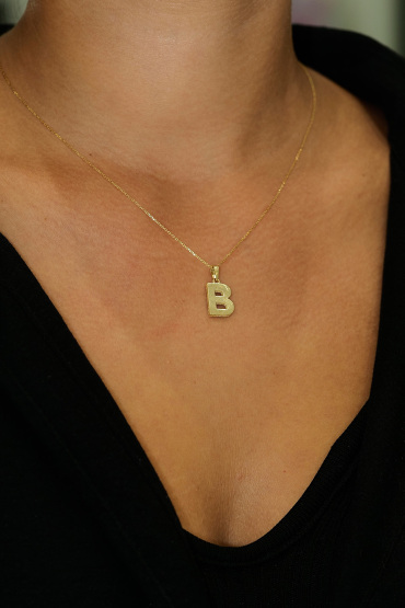 14 Ayar Altın B Harfi Aynalı Kolye Ucu - Naze Kuyumculuk