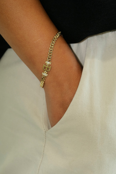 14 Ayar Altın B Harfi Taşlı Gurmet Bileklik - Naze Kuyumculuk