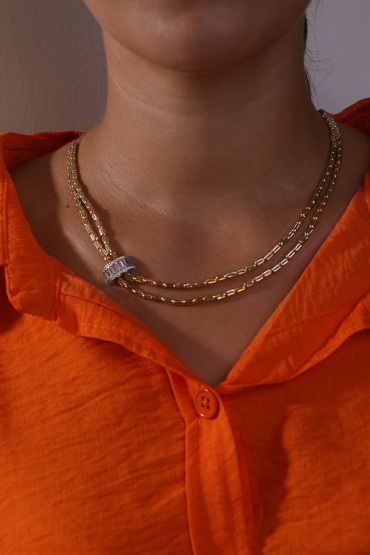 14 Ayar Altın Baget Taşlı İtalyan Kolye - Naze Kuyumculuk