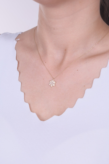 14 Ayar Altın Baget Taşlı Kar Tanesi Model Kolye - Naze Kuyumculuk