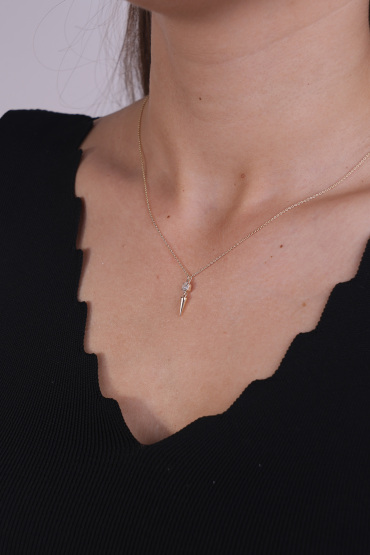 14 Ayar Altın Baget Taşlı Modern Kolye - Naze Kuyumculuk