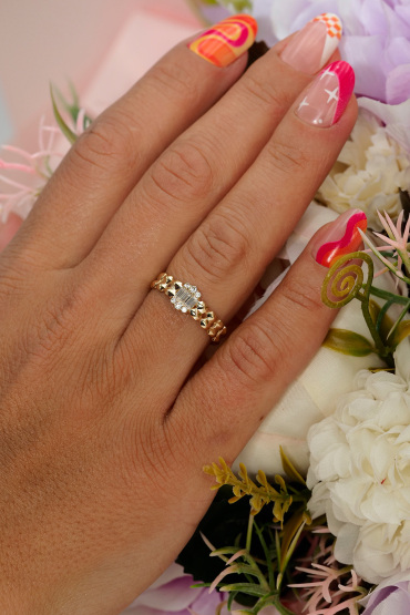 14 Ayar Altın Baget Taşlı Petek Model Yüzük - Naze Kuyumculuk