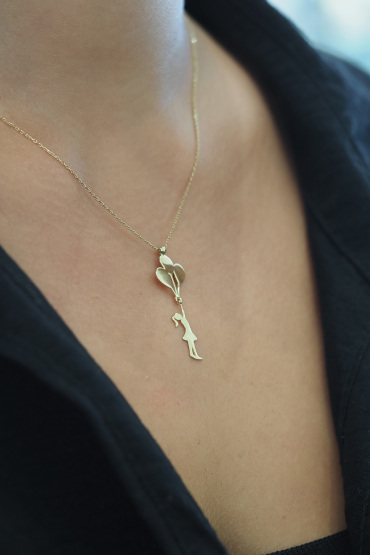 14 Ayar Altın Balonlu Kız Kolye - Naze Kuyumculuk