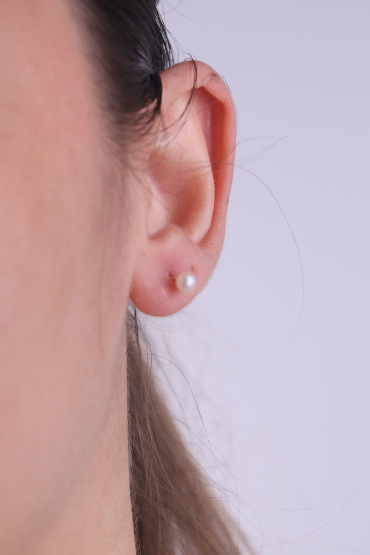 14 Ayar Altın Beyaz İncili Model Top Küpe - Naze Kuyumculuk