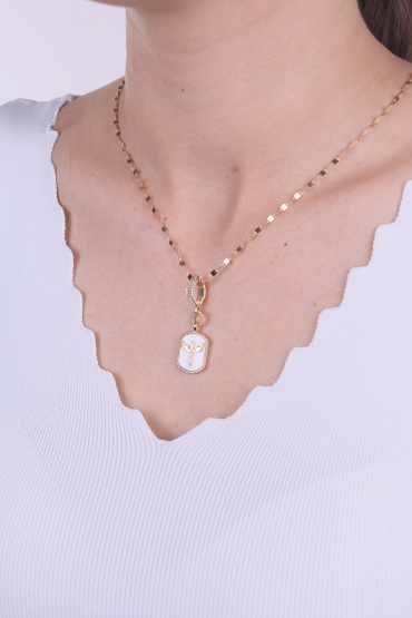 14 Ayar Altın Beyaz Mineli Mikail Kılıcı Model Kolye Ucu Charm - Naze Kuyumculuk