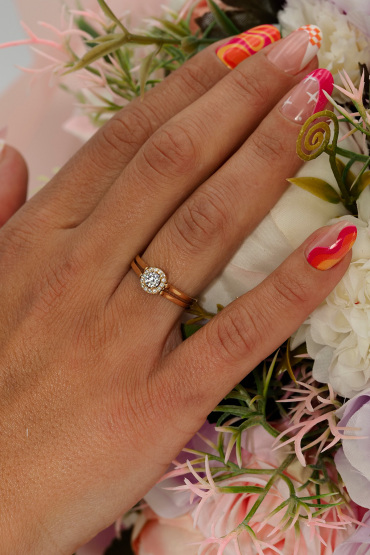 14 Ayar Altın Beyaz Mor Taşlı Çift Taraflı Yüzük - Naze Kuyumculuk