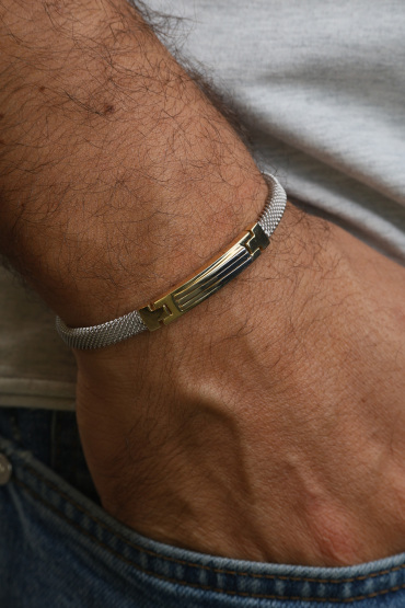 14 Ayar Altın Beyaz Sarı Altın Karışık Erkek Bileklik - Naze Kuyumculuk