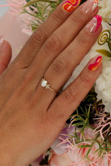 14 Ayar Altın Beyaz Sedefli Kenar Taşlı Günlük Yüzük - Naze Kuyumculuk