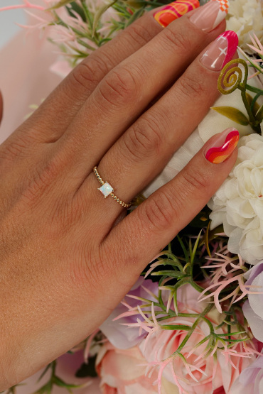 14 Ayar Altın Beyaz Sedefli Taşlı Günlük Yüzük - Naze Kuyumculuk