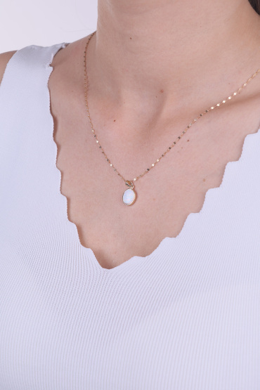 14 Ayar Altın Beyaz Sedefli Taşlı Kolye Ucu - Naze Kuyumculuk