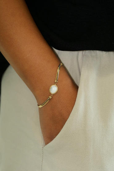 14 Ayar Altın Beyaz Taşlı İtalyan Bileklik - Naze Kuyumculuk