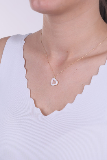 14 Ayar Altın Beyaz Taşlı Kalp Kolye - Naze Kuyumculuk