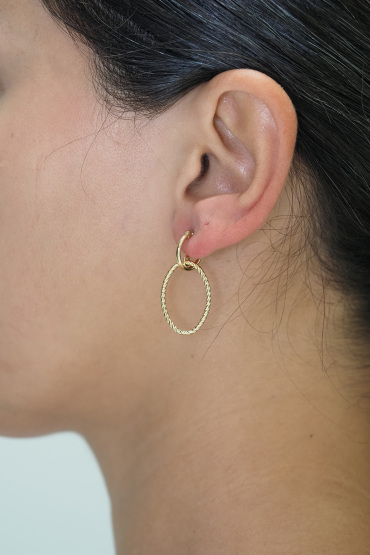 14 Ayar Altın Bohem İkili Oval Küpe - Naze Kuyumculuk