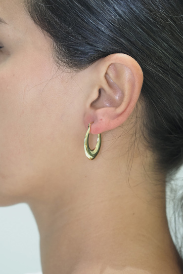 14 Ayar Altın Bombeli Oval Küpe - Naze Kuyumculuk