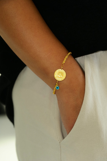 14 Ayar Altın Burgu Zincirli Çeyrekli Bileklik - Naze Kuyumculuk