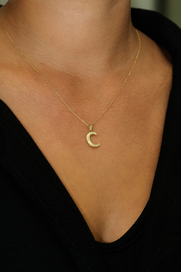 14 Ayar Altın C Harfi Aynalı Kolye Ucu - Naze Kuyumculuk