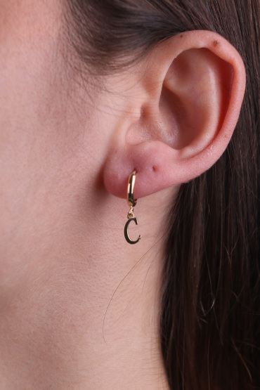 14 Ayar Altın C Harfi Halka Tekli Küpe - Naze Kuyumculuk