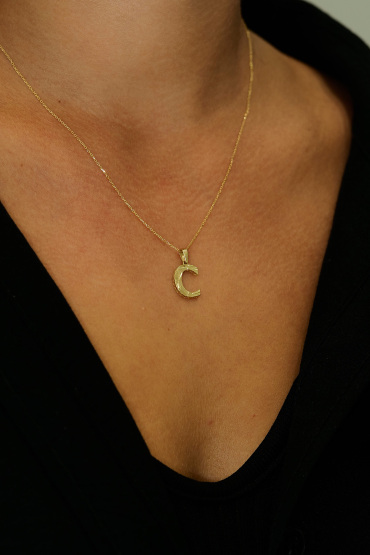 14 Ayar Altın C Harfi Kalemli Kolye Ucu - Naze Kuyumculuk