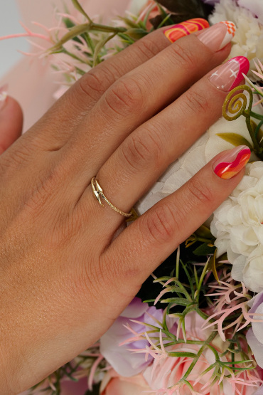 14 Ayar Altın Çift Başlı Ok Yüzük - Naze Kuyumculuk