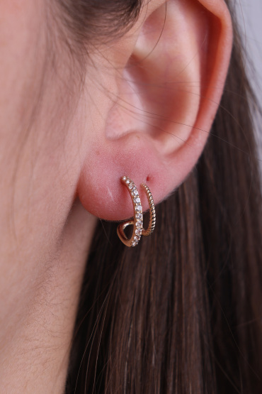 14 Ayar Altın Çift Sıra Taşlı Burgu Model Küpe - Naze Kuyumculuk