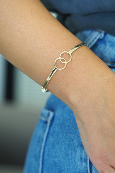 14 Ayar Altın Çift Yuvarlak Tasarım Kelepçe - Naze Kuyumculuk