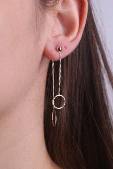 14 Ayar Altın Çift Zincir Model Halkalı Küpe - Naze Kuyumculuk