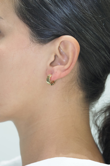 14 Ayar Altın Çizgili Halka Küpe - Naze Kuyumculuk