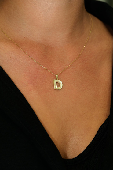 14 Ayar Altın D Harfi Aynalı Kolye Ucu - Naze Kuyumculuk