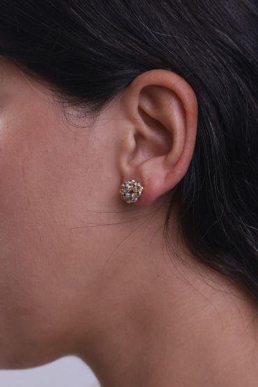 14 Ayar Altın Dorika Toplu Üç Renk Top Küpe - Naze Kuyumculuk