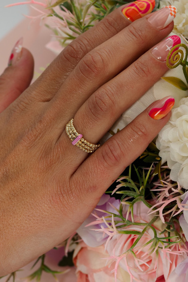 14 Ayar Altın Dorikalı Pembe Mineli Yüzük - Naze Kuyumculuk