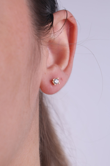 14 Ayar Altın Dört Tırnak Tektaş Küpe - Naze Kuyumculuk