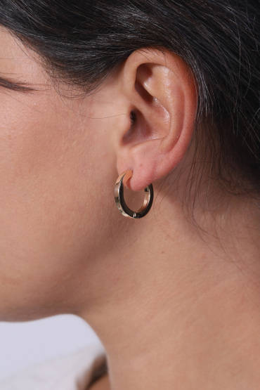 14 Ayar Altın Düz Kenarlı Yuvarlak Küpe - Naze Kuyumculuk