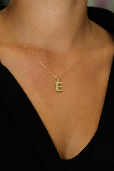 14 Ayar Altın E Harfi Aynalı Kolye Ucu - Naze Kuyumculuk