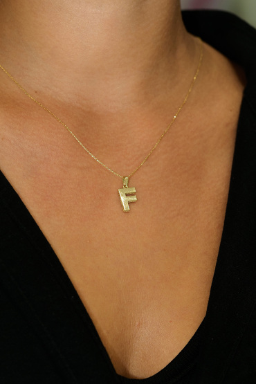 14 Ayar Altın F Harfi Aynalı Kolye Ucu - Naze Kuyumculuk