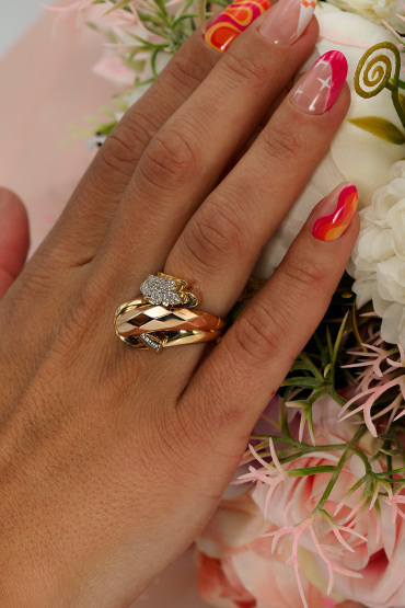 14 Ayar Altın Fantazi Üç Renk Yüzük - Naze Kuyumculuk