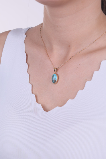 14 Ayar Altın Firuze Taşı Kolye Ucu - Naze Kuyumculuk