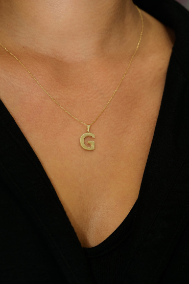 14 Ayar Altın G Harfi Aynalı Kolye Ucu - Naze Kuyumculuk