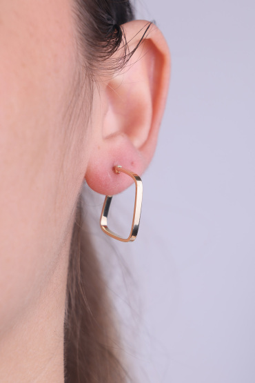 14 Ayar Altın Geometrik Kare Küpe - Naze Kuyumculuk