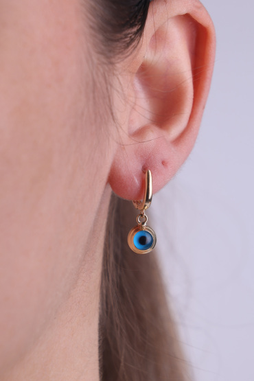 14 Ayar Altın Gözlü Sallantılı Küpe - Naze Kuyumculuk