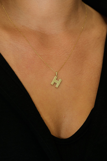 14 Ayar Altın H Harfi Aynalı Kolye Ucu - Naze Kuyumculuk